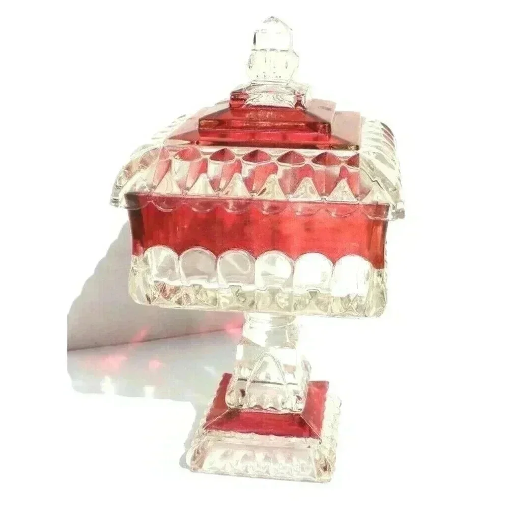 Vtg Antique Victorian Art Deco Westmoreland Bowl & Lid Ruby Candy Storage Dish